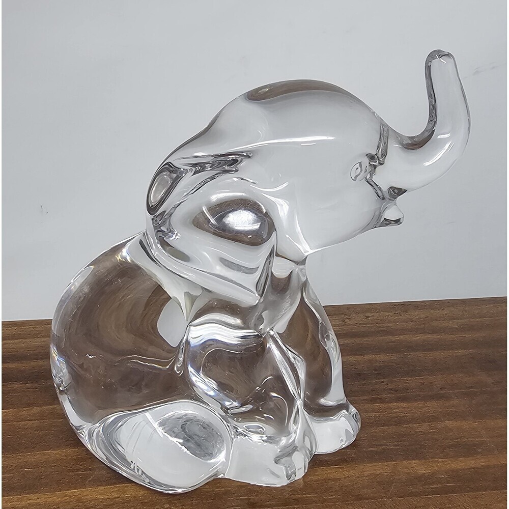 Lenox Fine Crystal Sitting Elephant Figure Paperweight 4" Trunk Up  Germany Vtg - Picture 3 of 8
